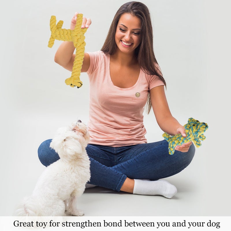 SunGrow Giraffe Cotton Knot Puppy & Ferret Ropes, Handwoven Chew Items for Small Breeds Dog, for Teeth and Gums, 2 Pieces per Pack - Image 3